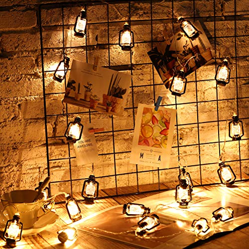 2 Set Lantern String Lights 9.8ft of 40 LED Lights Halloween Mini Lantern String Light Western Kerosene Light Rustic Vintage Christmas Decorative for Patio Home Garden Indoor Holiday Decoration(Black)