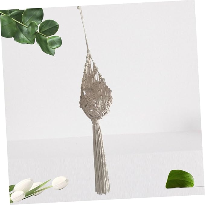 Handmade Cotton Rope Hanging Planter Bohemian Style Indoor Wall Decor for Succulents and Flower Pots Woven Sling Basket for Balcony and Office