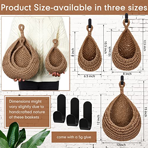 Honeydak Boho Decor Hanging Wall Baskets for Kitchen 3 Pack Teardrop Baskets with Hooks Storage Fruit Onion Vegetable Potato for Home 3 Sizes(Linen,Teardrop,Jute) - color: Linen, size: Jute, style: Teardrop