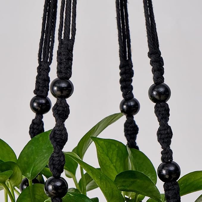 Macrame Plant Hanger Indoor Hanging Planter Basket with Wood Beads Handmade Woven Cotton Rope Flower Pot Holder Stand for Boho Outdoor Home Decor No Tassels, 35 Inch, Set of 2