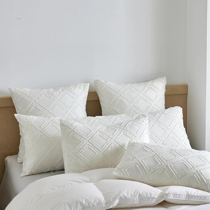 Body Pillow Shams 1 Pack, Body Size Pillowcases, Ivory, Soft Microfiber Geometric Boho Pillow Covers with Envelope Closure, 20x54 Inches (No Insert)