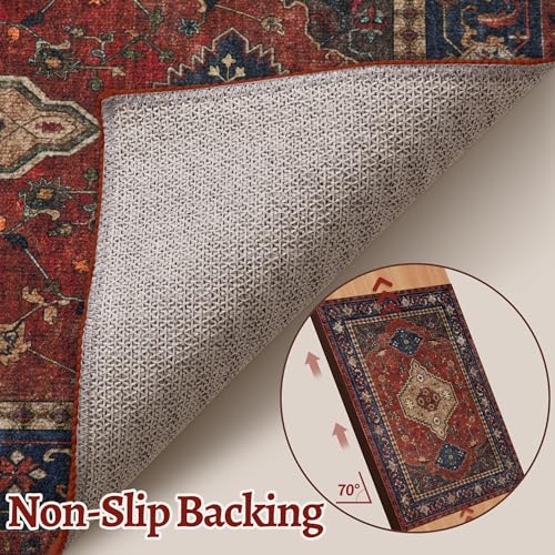 Tangsoo Oriental 2x3 Washable Rugs, Red Vintage Non Slip Small Area Rug Carpet, Indoor Front Door Rug for Entryway, Door Mat Indoor Entrance Soft Low Pile Throw Rugs for Entry Kitchen Bedroom - color: Red/Blue/Beige, size: 2' X 3' (Rectangular)