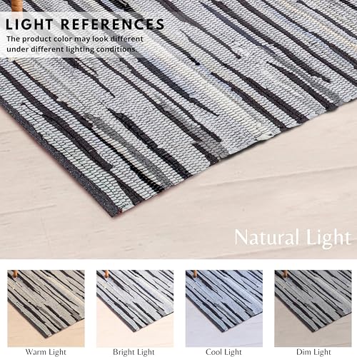 Cotton Hand Woven Chindi Rug 2x3 Feet - Charcoal, Farmhouse Stripe Reversible Throw Indoor Decorative Carpet Ideal for Entryway, Kitchen, Kids Space | Grey Small Area Floor Rag Rugs for Patio - color: Charcoal, size: 2 x 3 feet