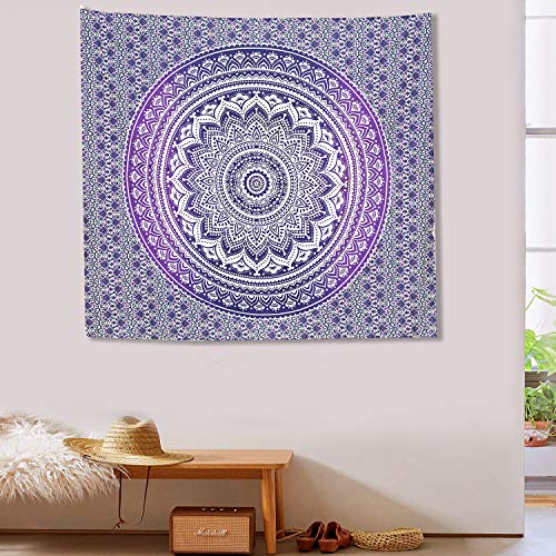 ANJANIYA Ombre Wall Hanging Bohemian Tapestry, Metallic Wall Art Bedspread, Psychedelic Hippie Mandala Dorm Décor for Hanging, Bedding, Beach Coverlet Curtain, Purple Blue, 54"X60" - color: Purple Blue, size: 60"L x 54"W