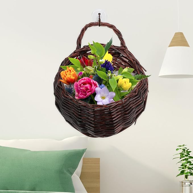 DOITOOL Rattan Woven Hanging Basket: 2PCS Wicker Wall Planter Woven Hanging Storage Basket Wall Flower Holders Indoor Outdoor Bohemia Planter