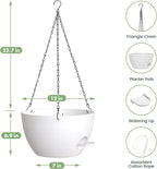 2 Pack 12 Hanging Flower Pots with Chains - Self Watering Plastic Planters for Indoor & Outdoor Plants, Sturdy Triangular Iron Chain Design for Garden PorchPlastic Hanging Flower pots (White)