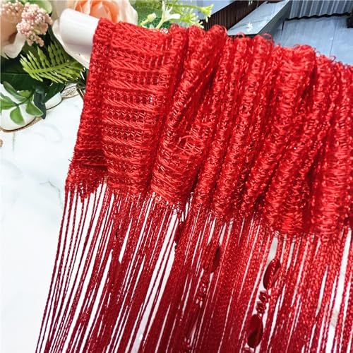 ave split 100cmX200cm Decorative Door String Curtain Beads Wall Panel Fringe Window Room Divider Blind for Wedding Coffee House Restaurant Parts Door Divider Beads Tassel Screen Decoration (red25) - color: Red