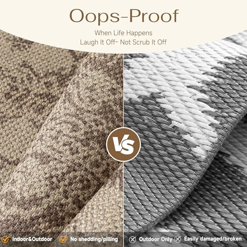2.6x8 Easy Jute Runner Rug Washable Brown Floral Hallway Outdoor Rug for Patio Lightweight Non Slip No Sheding Carpet Entryway Doormat Bathroom Backyard Porch Kitchen - color: Floral | Brown, size: 2.6'x8'