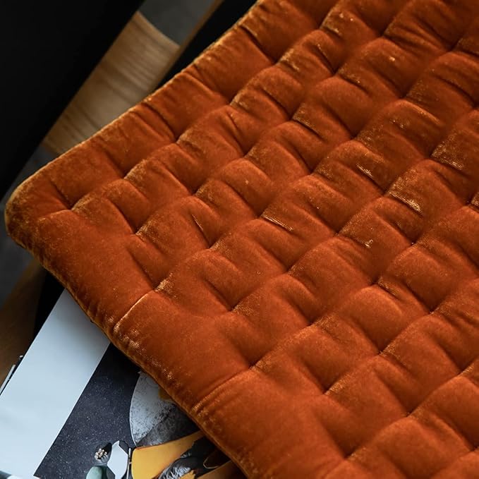 vctops Luxury Velvet Square Chair Pad Thin Soft and Comfy Chair Cushion Tufted Indoor Seat Cushion Pillow Tatami (Orange,17"x17")