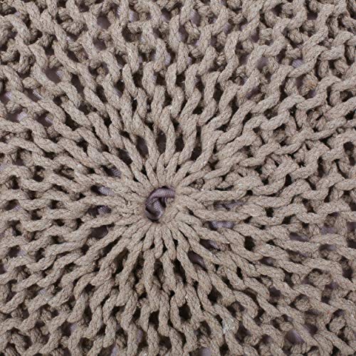 Nahunta Knitted Round Pouf - Cotton - Brown - color: Brown