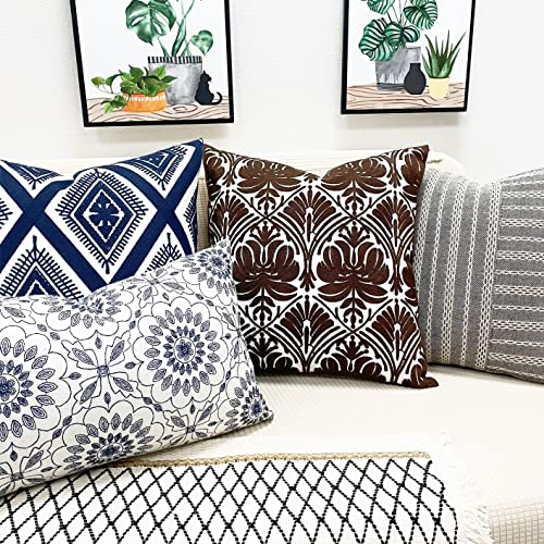 Slow Cow Embroidery Decorative Throw Pillow Cover Brown Invisible Zipper Cushion Cover 18x18 Inches - color: Brown Rose, size: 18" x 18" (Pack of 1)