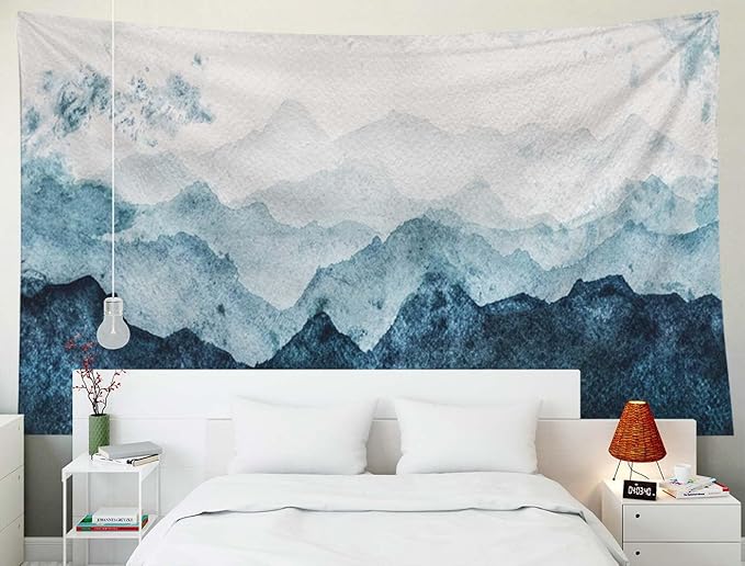 EMMTEEY Mountain Tapestry - Blue Mountains Watercolor Scene, 60x40, Perfect for Bedroom or Living Room