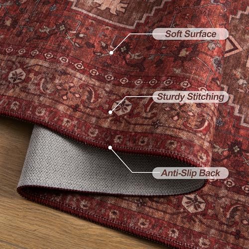 Tangsoo Red Oriental 2x5 Washable Runner Rug for Hallways, Non Slip Boho Runner Rug, Vintage Soft Low Pile Long Rug Runner, Carpet Runners for Kitchen Bedroom Entryway Bathroom Living Room Dark Red - color: Dark Red, size: 2' X 5' (Runner)
