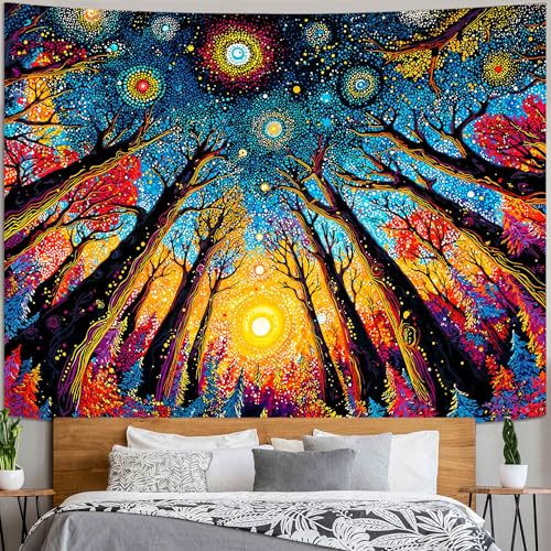 Kanuyee Trippy Glowing Tree Wall Tapestry, Hippie Forest Tapestries for Room Decor, Vibrant Tapestry 60x44 Inch - color: Cosmic Blue Orange, size: 60"L x 44"W
