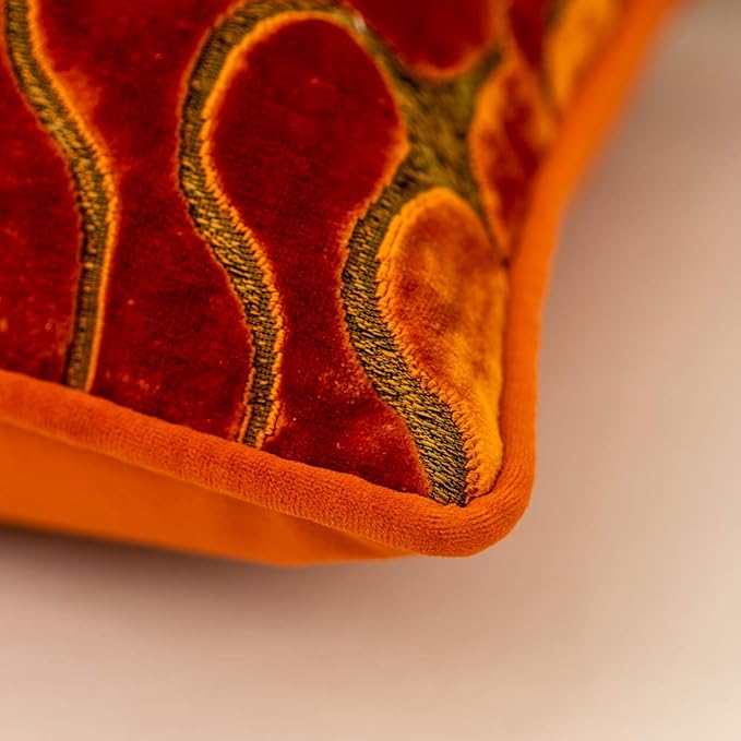 Yangest Orange Square Throw Pillow Cover Wavy Velvet Cushion Cover Modern Zippered Pillowcase for Sofa Couch Bedroom Living Room Chair, 24 x 24 Inch…