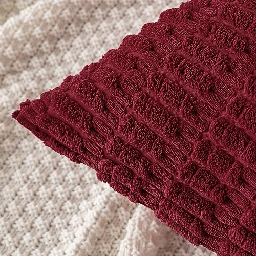 MIULEE Pack of 2 Burgundy Corduroy Decorative Pillow Covers 16x16 Inch Soft Boho Striped Throw Pillow Covers Modern Farmhouse Home Decor for Sofa Living Room Couch Bed - color: Burgundy, size: 16" x 16" (Pack of 2)