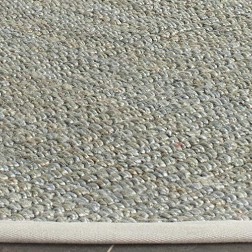 SAFAVIEH Natural Fiber Collection Area Rug - 9' Round, Green & Grey, Handmade Farmhouse Jute, Ideal for High Traffic Areas in Living Room, Bedroom (NF730B)
