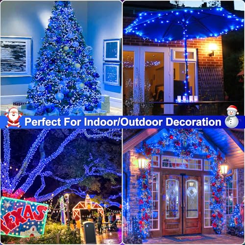 2 Pack Christmas Lights Outdoor, Total 200FT 600 LED String Lights for Outside Waterproof with 8 Modes, Connectable Plug In Fairy Lights for Indoor Patio Garden Party Holiday Decorations, Blue - color: Blue, size: 200FT 600LED