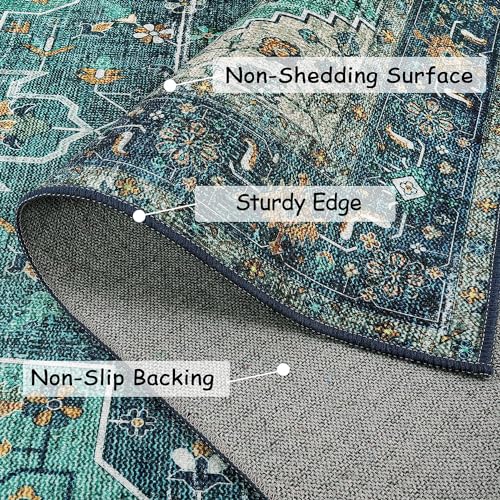 Moynesa Ultra-Thin Washable Area Rug - 2x3 Teal Small Entryway Rug Front Indoor Doormat, Boho Non-Slip Stain Resistance Low Pile Accent Carpet for Kitchen Bathroom Home Laundry Room Hall Decor - color: Teal, size: 2' x 3'