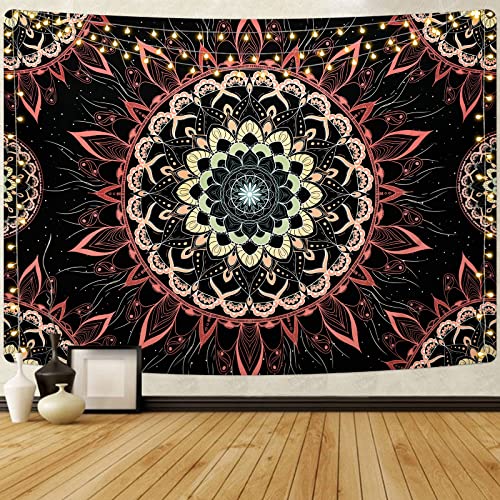 Uspring Mandala Tapestry - Bohemian Floral Aesthetic Hippie Boho Wall Hanging Decor for Bedroom, Living Room, Dorm (51.2 x 59.1 inches)