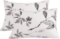 NANKO Queen Pillow Case Set (2 Pack), White Floral Printed Pattern Pillowcases/Pillow Shams for Modern Duvet Cover/Bed Sheets Set- 20x30 inch Standard, Grey Flower Leaf