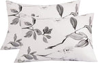 NANKO Queen Pillow Case Set (2 Pack), White Floral Printed Pattern Pillowcases/Pillow Shams for Modern Duvet Cover/Bed Sheets Set- 20x30 inch Standard, Grey Flower Leaf