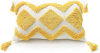 Boho Yellow Lumbar Throw Pillow Cover 12x20 Inch with Tassels, Moroccan Tufted Cream Chenille Fabric Small Accent Textured Cushion Case for Bed Couch, 1 PC Cover Only No Insert