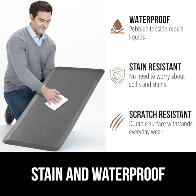 GORILLA GRIP Comfortable Cushioned Kitchen Mats for Floor, 58x20, Waterproof and Stain Resistant Soft Top, 3/4 Inch Thick Ergonomic Standing Desk Anti Fatigue Mat, Foam Supports Ankles and Feet, Grey