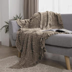 Simple&Opulence 100% Cotton Throw Blanket for Bed, Couch, Boho Textured Geometric Knit Woven Blanket with Tassels Soft, Lightweight Breathable Shabby Chic Farmhouse Decoration for All-Season(Brown)