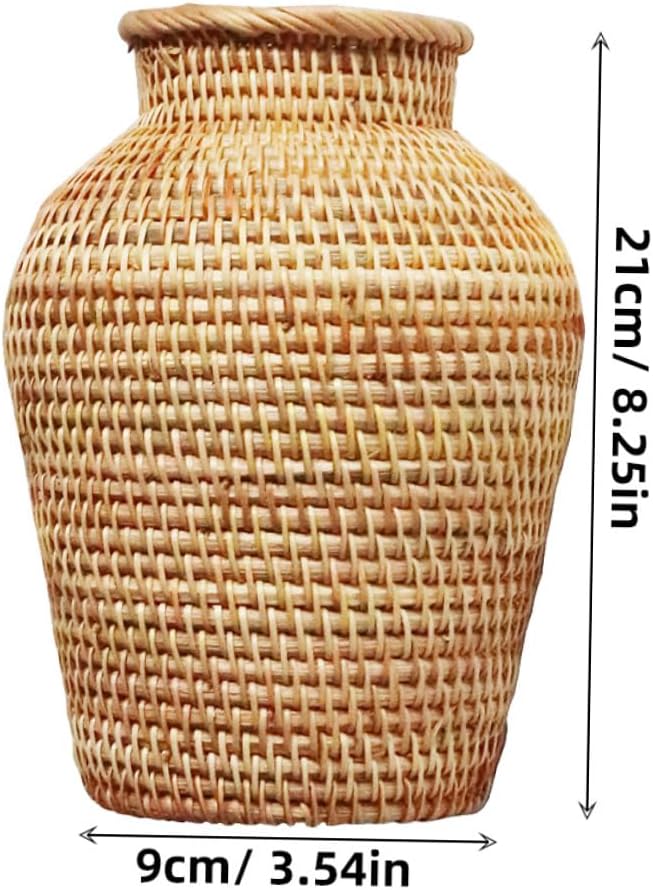VOSAREA Rattan Vase Country Style Woven Plant Holder Basket Rustic Vase Hand Woven Dried for Home Decoration