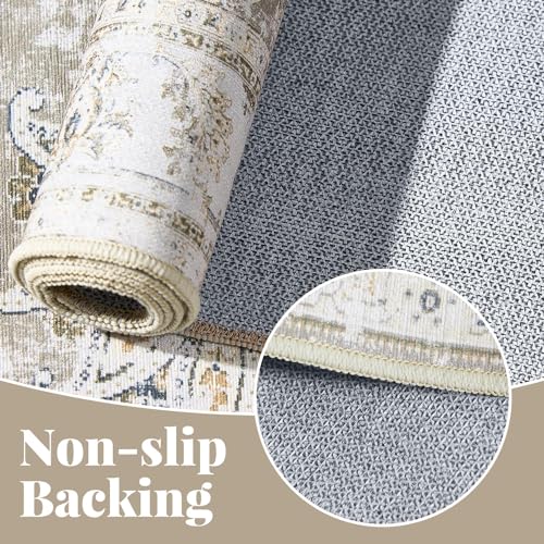 jinchan Fiora Floral 2x3 Rugs for Entryway - Vintage Washable Small Non-Slip Distressed Indoor Doormat Ultra-Thin Low-Pile Accent Rug for Entrance Kitchen Bedroom Bathroom (2x3ft, Taupe) - color: Distressed Taupe, size: 2' x 3' (Light Weight)