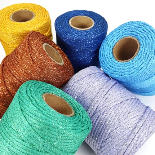 3mm Sparkle Polyester Macramé Cord - 150g/66yds Metallic Glitter Braided Cord for Crocheting Bags, Baskets, Macramé Plant Hangers & DIY Crafts, Machine Washable (11#Green) - color: 11#green