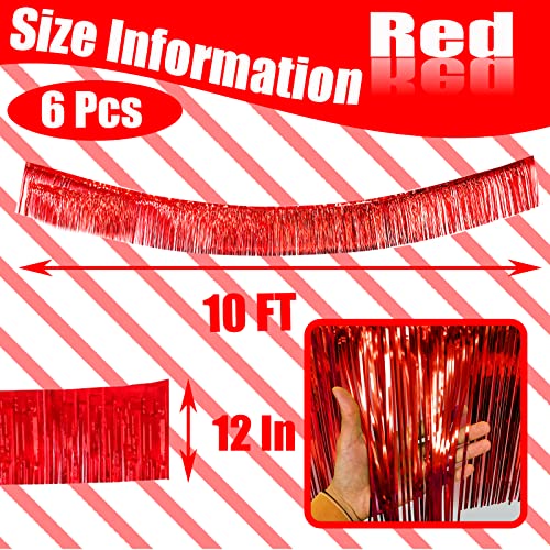 6 Pack 10 Feet Red Foil Fringe Garland Metallic Tinsel Streamers Banner Wall Hanging Curtain Backdrop Banner for Parade Floats, Thanksgiving, Christmas, Birthday, Halloween Party Decorations - color: S6 Pack Red