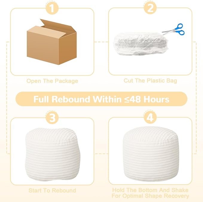MeMoreCool Stuffed Round Pouf Ottoman Foot Rest, Soft Plush Floor Pouf Foot Stool, Corduray Footstool Footrest, Small Round Ottoman for Living Room Couch Sofa Chair, 20x15 Inch Beige