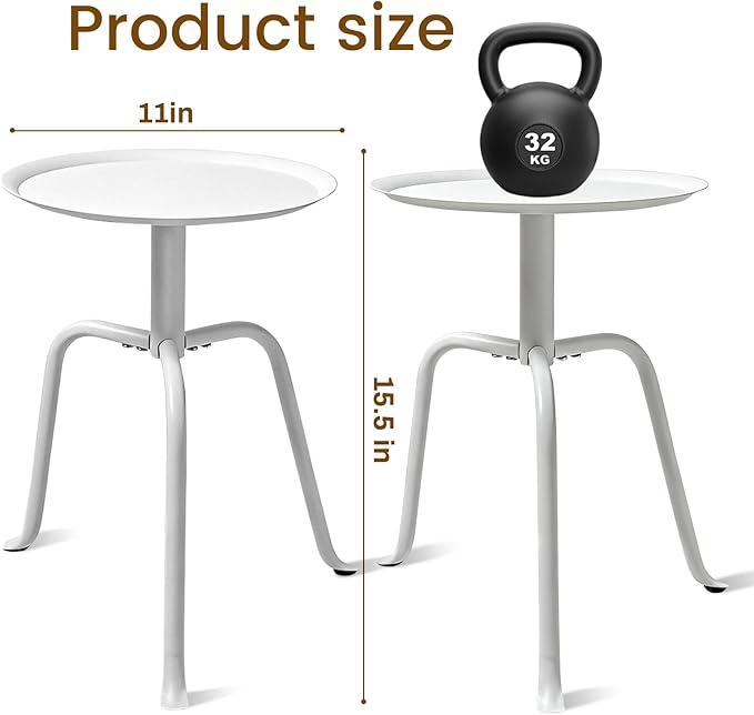 Plant Stand Indoor Outdoor, 11'' Round Black Mid Century Single Plant Table, 3-Leg Small Metal Plant Holders Flower Pot Stand, Modern Round Small Side End Table with Raised Design (White)