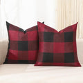 CARRIE HOME Red and Black Christmas Checkered Throw Pillow Covers 16x16 Set of 2 Outdoor Christmas Farmhouse Decor Pillows 16 x 16 for Patio Deck and Couch Sofa (No Pillow Inserts)