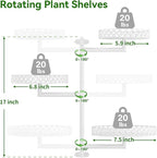 OVICAR Rotating Window Plant Shelves - Indoor Wall Plant Stand 3-Tier Floral Metal Window Shelf Holder for Multiple Plants with Hanging Hooks Home Decor White