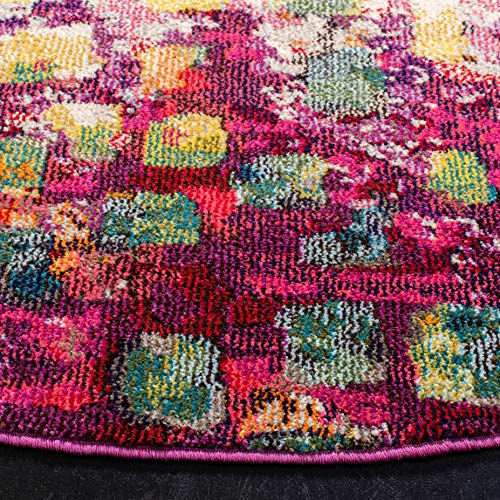 SAFAVIEH Madison Collection 6'7" Round Fuchsia / Gold MAD425D Boho Abstract Distressed Non-Shedding Dining Room Entryway Foyer Living Room Bedroom Area Rug - color: Fuchsia/Gold, size: 6'7" (Round)