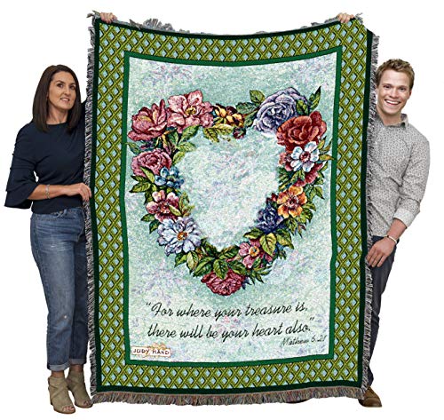 Pure Country Weavers Treasured Heart Blanket - Sympathy Bereavement Gift Tapestry Throw Woven from Cotton - Made in the USA (72x54) - color: Treasured Heart, size: 72" x 54"