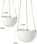 UBEE Ceramic Hanging Planters Indoor Outdoor, 7.5 Inch + 6.5 Inch Hanging Flower Pot for Plants Hanging Basket for Succulent Pothos Herbs Window Home Decor, 2 Pack, White