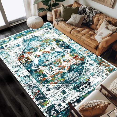 Blue Brown Vintage Distressed Retro Accent Area Rugs for Living Room Bedroom Diningroom Faux Wool Ultra Soft Thick Carpet Under Coffee Table Luxury Antique Style Dorm Nursery Guestroom Rug 2x3 - color: C, size: 2x3