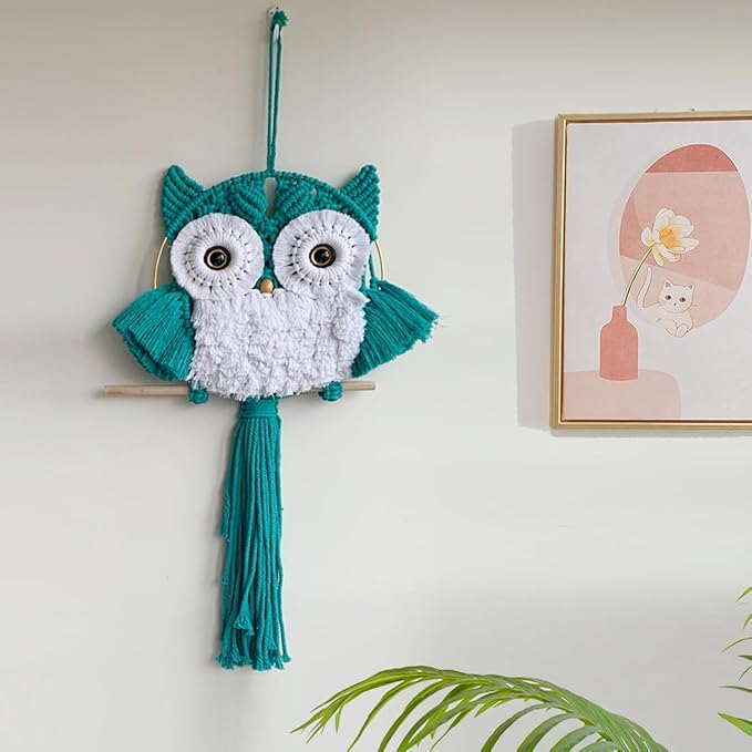 ACEDSGN Macrame Owl Wall Hanging Boho Hippy Decor, Handmade Tapestry Fiber Art Wall Decor for Nursery Bedroom Living Room, Sustainable Gift for Owl Lovers & Nature Fans