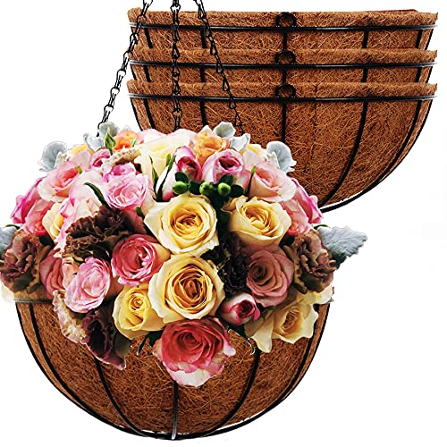 Hanging Planters Basket Outdoor Indoor(14 inch 4 Pack)-Coconut Coir Hanging Baskets for Plants Outdoor,Metal Wire Baskets with Coco Liner Window Box Planters, Hanging Flower Pots for Railings - size: 14 inch