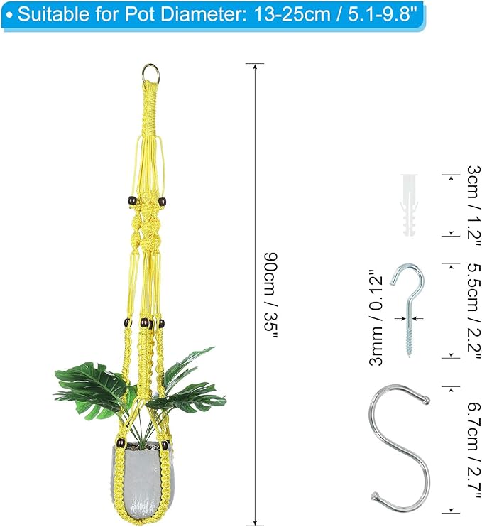 PATIKIL Macrame Hanging Planter, 35 Inch Handmade Hanging Plant Holders Flower Pot Hanger Flower Pot Hanger for Indoor Outdoor Decor, Yellow