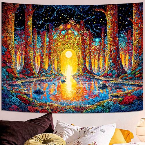 Lunerfex Fantasy Forest Gateway Wall Tapestry, Trippy Enchanted Woods Tapestries for Room Decor, Mystical Tapestry 60x44 Inch - color: Golden Olive, size: 60"L x 44"W
