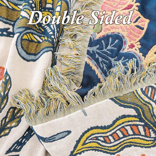 Snycler Boho Throw Blanket for Bed, 100% Organic Cotton Muslin Soft Throw-Floral Farmhouse Rustic Spring Summer Fall Decor Blanket for Couch Sofa Quilt and Gift, 60" x 80" White - color: White Boho Floral, size: 60"x80"