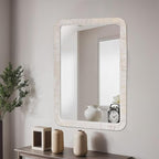 FUIN 20" x 30" Rattan Wicker Rectangle Wall Mounted Bathroom Mirror for Coastal Boho Nursery Decor, White Wash