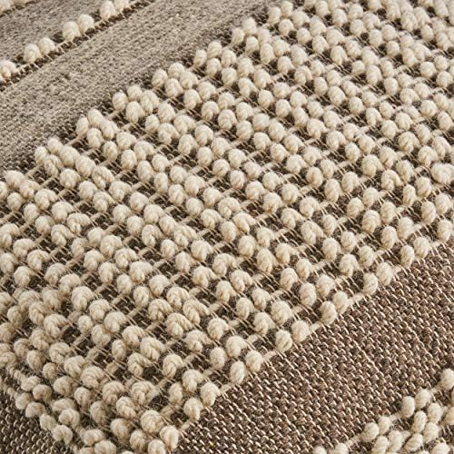 Foamma Pouf Ottoman Brown+Beige, 26"x26"x16.5" - Square Ottoman Foot Rest for Living Room and Bedroom, Pouf Footstool with Handcrafted Wool Cover, Foot Rest for Couch, Boho Furniture for Home
