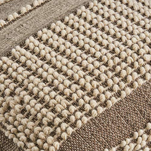 Foamma Pouf Ottoman Brown+Beige, 26"x26"x16.5" - Square Ottoman Foot Rest for Living Room and Bedroom, Pouf Footstool with Handcrafted Wool Cover, Foot Rest for Couch, Boho Furniture for Home - color: Brown + Beige