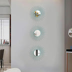 3 Pack Metal Mirrors for Wall Sunburst Wall Mirrors Home Décor Decorative Hanging Wall Art for Living Room Bedroom Entryway (Blue, Sunburst)